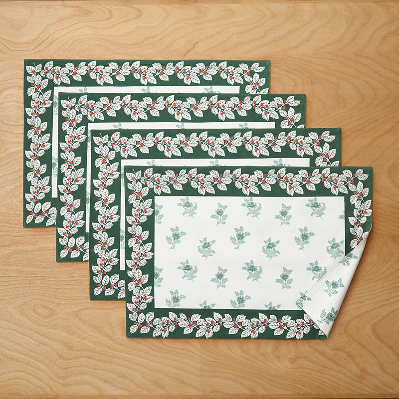 Deer Walk Reversible Placemats, Set of 4 - Green Multi,Green Multi