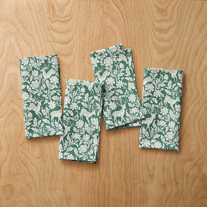 Deer Walk Napkins, Set of 4 - Green Multi,Green Multi