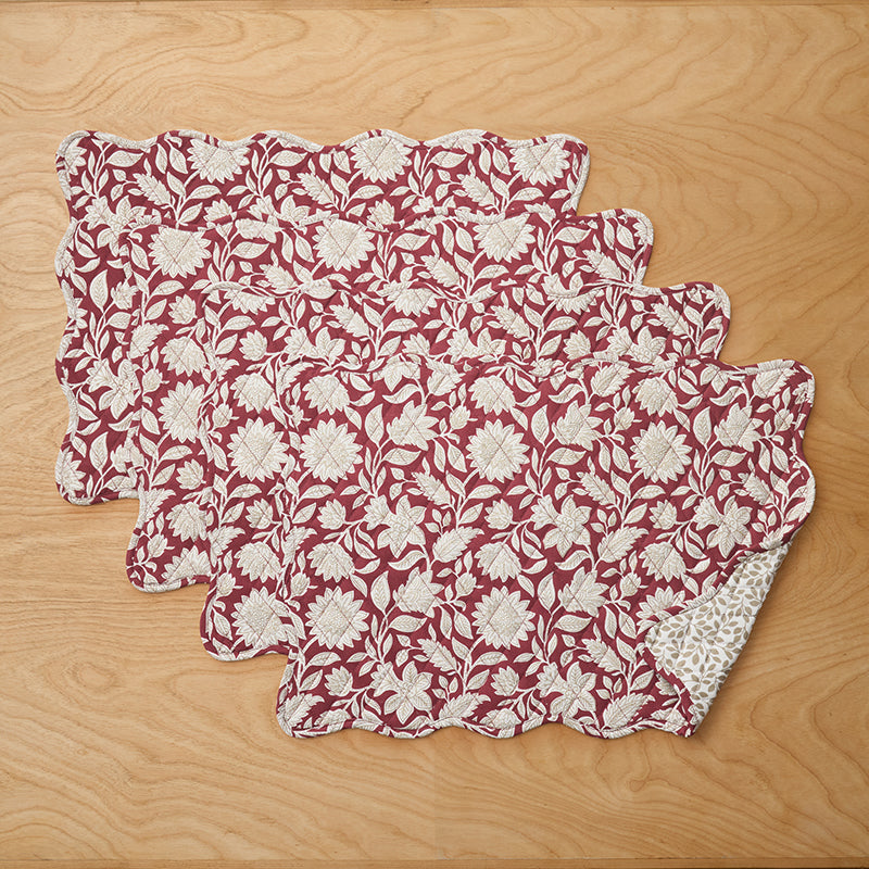 Floral Garden Reversible Placemats, Set of 4 - Red Multi,Red Multi