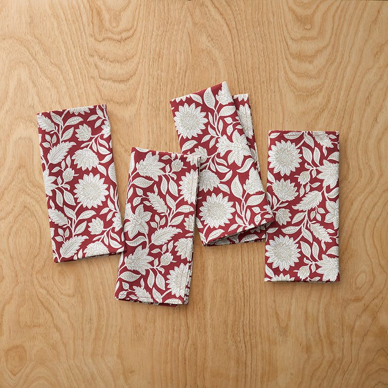 Floral Garden Napkins, Set of 4 - Red Multi,Red Multi