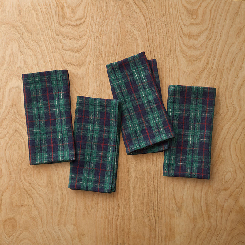 Henrietta Mini Plaid Napkins, Set of 4 - Green Multi,Green Multi