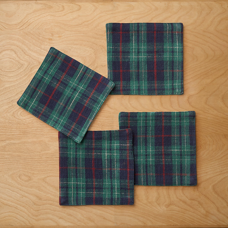 Henrietta Mini Plaid Cocktail Napkins, Set of 4 - Green Multi,Green Multi