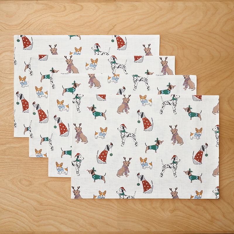 Holiday Pup Placemats, Set of 4 - White Multi,White Multi