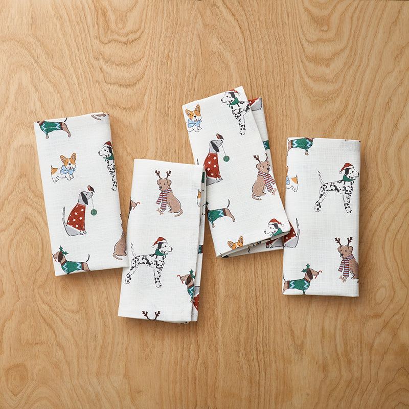 Holiday Pup Napkins, Set of 4 - White Multi,White Multi