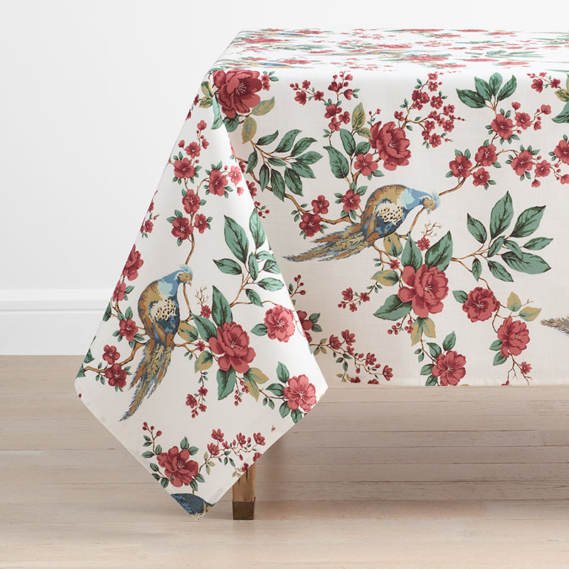 Elegant Pheasant Tablecloth - White Multi, 70 in. x 90 in.,White Multi