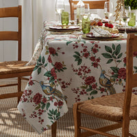Elegant Pheasant Tablecloth - White Multi, 70 in. x 90 in.,White Multi
