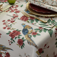 Elegant Pheasant Tablecloth - White Multi, 70 in. x 90 in.,White Multi