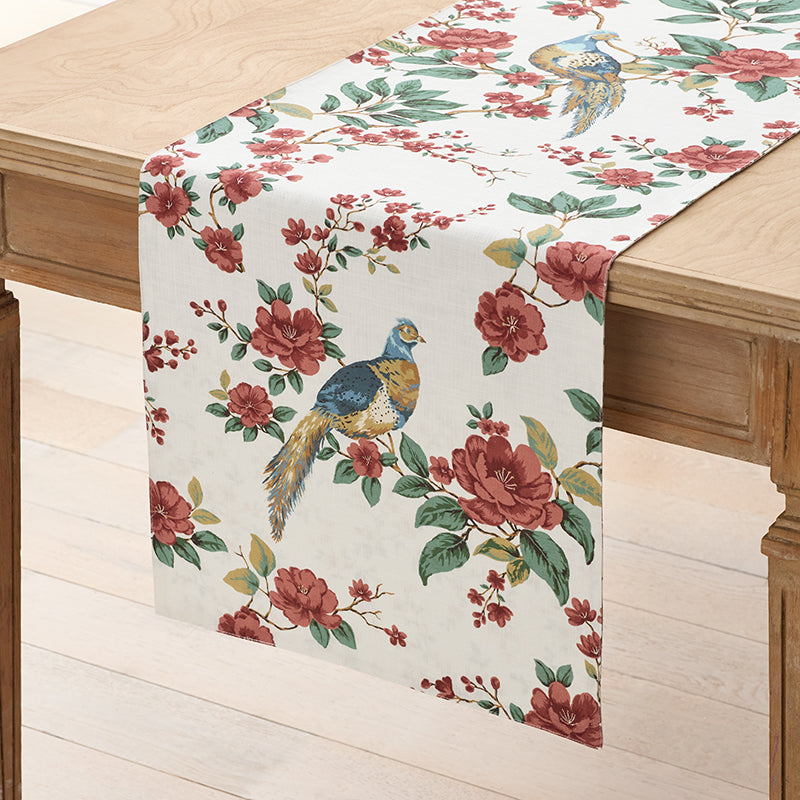 Elegant Pheasant Reversible Table Runner - White Multi, 16 in. x 90 in.,White Multi