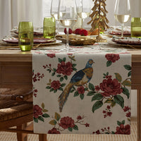 Elegant Pheasant Reversible Table Runner - White Multi, 16 in. x 90 in.,White Multi