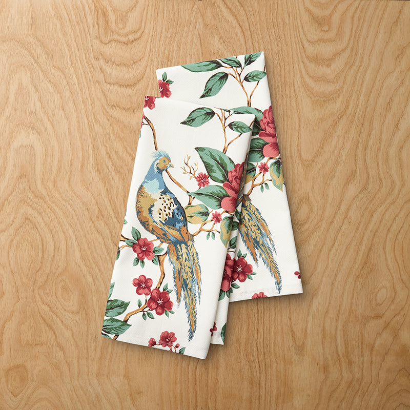 Elegant Pheasant Tea Towels, Set of 2 - White Multi,White Multi