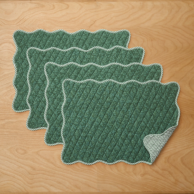 Holiday Vine Stripe Reversible Placemats, Set of 4 - Green,Green