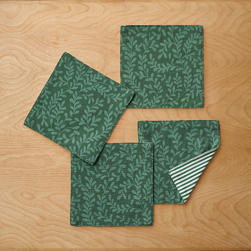 Holiday Vine Stripe Reversible Cocktail Napkins, Set of 4 - Green,Green