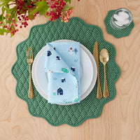 Stripe Dot Scallop Reversible Round Placemats, Set of 4 - Green,Green