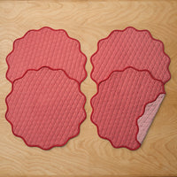 Stripe Dot Scallop Reversible Round Placemats, Set of 4 - Red,Red