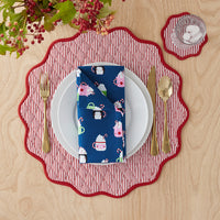 Stripe Dot Scallop Reversible Round Placemats, Set of 4 - Red,Red
