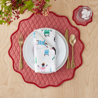 Stripe Dot Scallop Reversible Round Placemats, Set of 4 - Red,Red