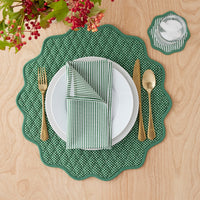 Stripe Dot Scallop Reversible Cocktail Napkins, Set of 4 - Green,Green