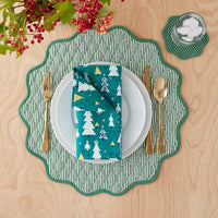 Stripe Dot Scallop Reversible Cocktail Napkins, Set of 4 - Green,Green