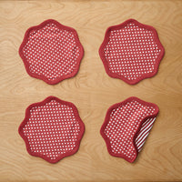 Stripe Dot Scallop Reversible Cocktail Napkins, Set of 4 - Red,Red