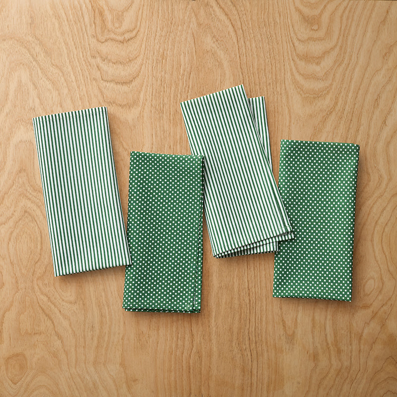 Stripe Dot Napkins, Set of 4 - Green,Green