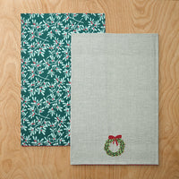 Embroidered Tea Towels, Set of 2 - Holly Stripe,Holly Stripe