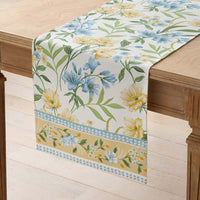 Garden Floral Cotton Table Runner - Gardenia Mist, 16 in. x 90 in.,Gardenia Mist
