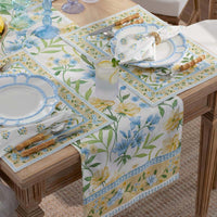 Garden Floral Cotton Table Runner - Gardenia Mist, 16 in. x 90 in.,Gardenia Mist