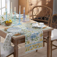 Garden Floral Cotton Table Runner - Gardenia Mist, 16 in. x 90 in.,Gardenia Mist