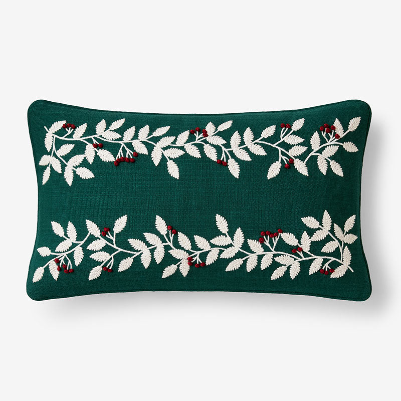 Holiday Decorative Pillow Cover - Holiday Berry Green, 12 in. x 21 in.,Holiday Berry Green