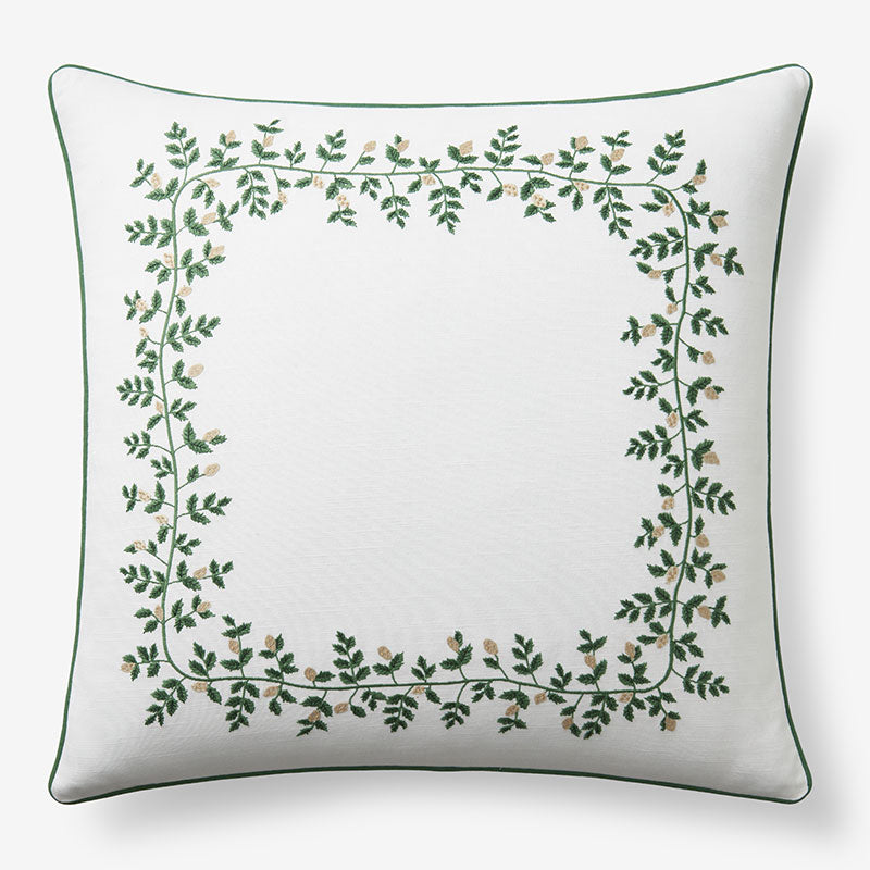 Climbing Vines Embroidered Decorative Square Pillow Cover - Green/White,Green/White