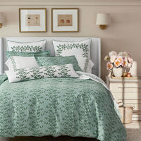 Climbing Vines Embroidered Decorative Square Pillow Cover - Green/White,Green/White