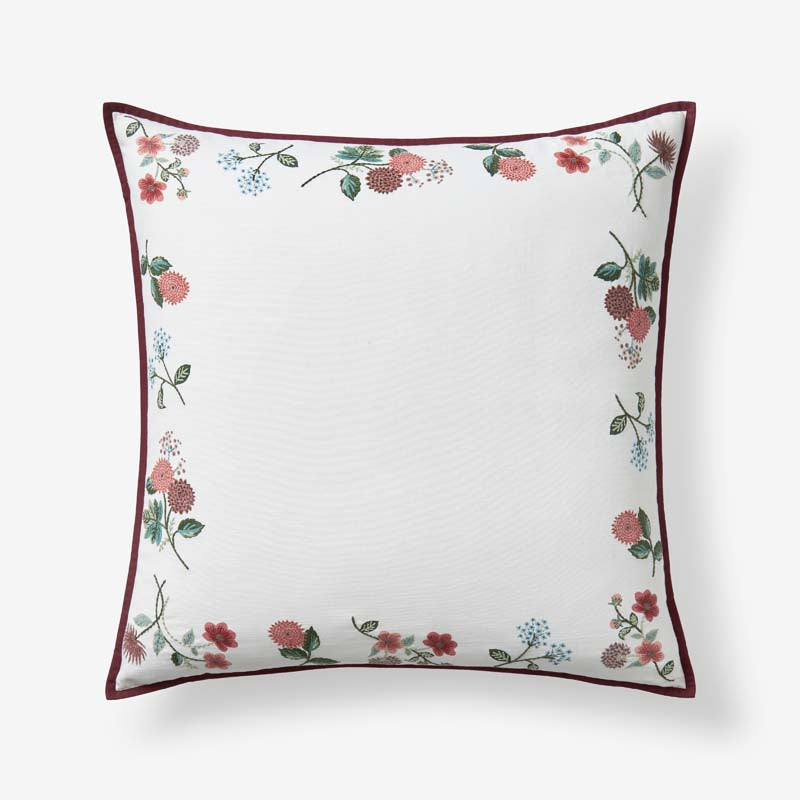 Dahlia Embroidered Decorative Square Pillow Cover - Ivory, 26 in. x 26 in.,Cream Multi