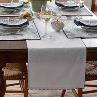 Pom Fringe Table Runner - Blue, 16 in. x 108 in.,Blue