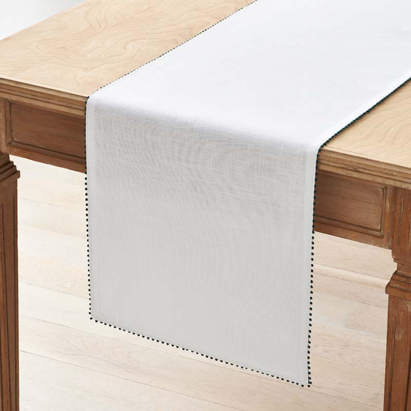 Pom Fringe Table Runner - Green, 16 in. x 90 in.,Green