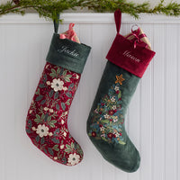 Velvet Embroidered Stocking - Red Multi,Red Multi