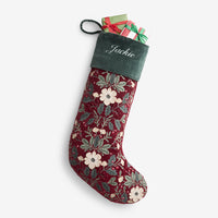 Velvet Embroidered Stocking - Red Multi,Red Multi