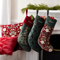 Velvet Embroidered Stocking - Red Multi,Red Multi