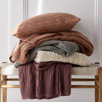 Chunky Cable Knit Decorative Pillow Cover - Rose,Rose