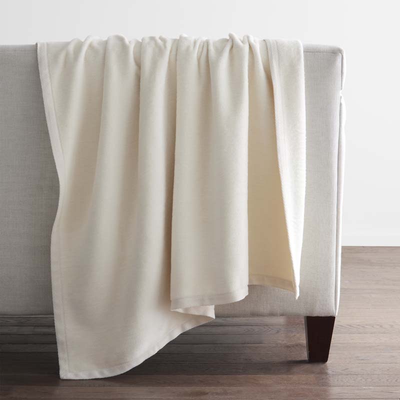 Cotton/Acrylic Fleece Throw - Ivory,Ivory