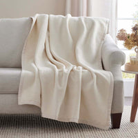 Cotton/Acrylic Fleece Throw - Ivory,Ivory