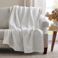 Cotton/Acrylic Fleece Throw - White,White