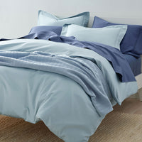Premium Smooth Supima® Cotton Wrinkle-Free Sateen Flat Bed Sheet - Blue Dusk, Deep Pocket Queen,Blue Dusk