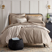 Premium Smooth Supima® Cotton Wrinkle-Free Sateen Flat Bed Sheet - Light Birch, Deep Pocket Queen,Light Birch