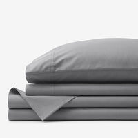Premium Cool Supima® Cotton Percale Deep Pocket Bed Sheet Set - Pewter, Queen,Pewter