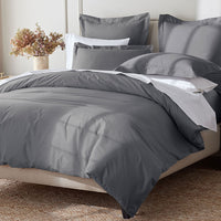 Premium Cool Supima® Cotton Percale Deep Pocket Bed Sheet Set - Pewter, Queen,Pewter