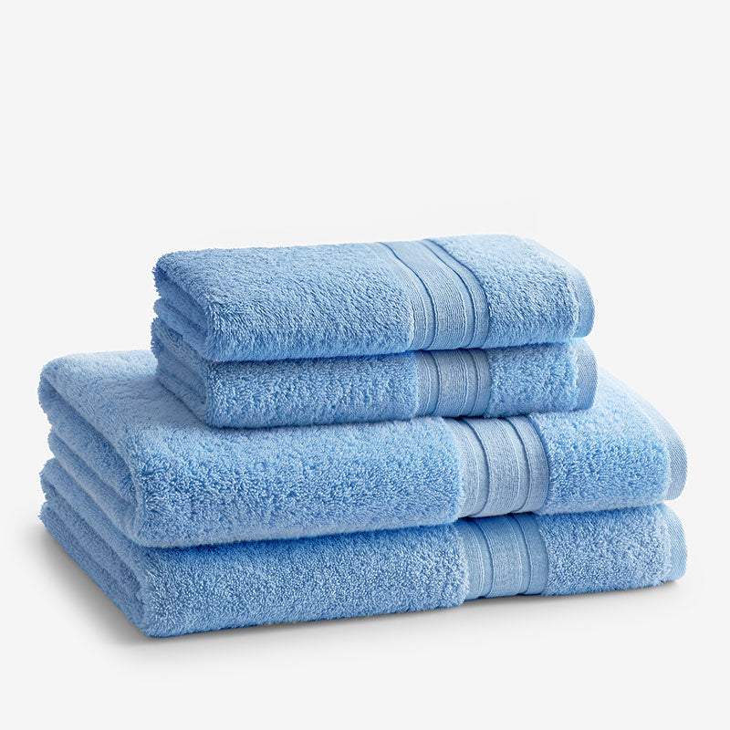 Turkish Cotton 4-Piece Bath & Hand Towel Set - Blue Water,Blue Water