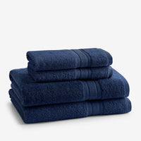 Turkish Cotton 4-Piece Bath & Hand Towel Set - Navy,Navy